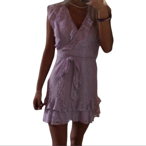 AQUA Bloomingdales Small Ruffle Lace Belted Mini Dress Women's - Picture 1 of 9